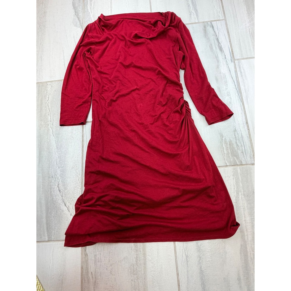 Patagonia Seabreaks Red Cowl Neck Ruched 3 4 Sleeve Dress Medium 58680